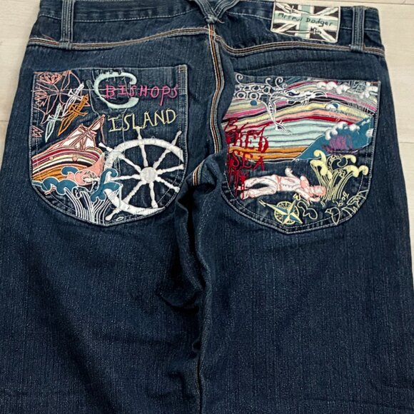 Vtg Artful Dodger Bishops Island Jeans Embroidered Baggy Y2K Streetwear 34W/34L